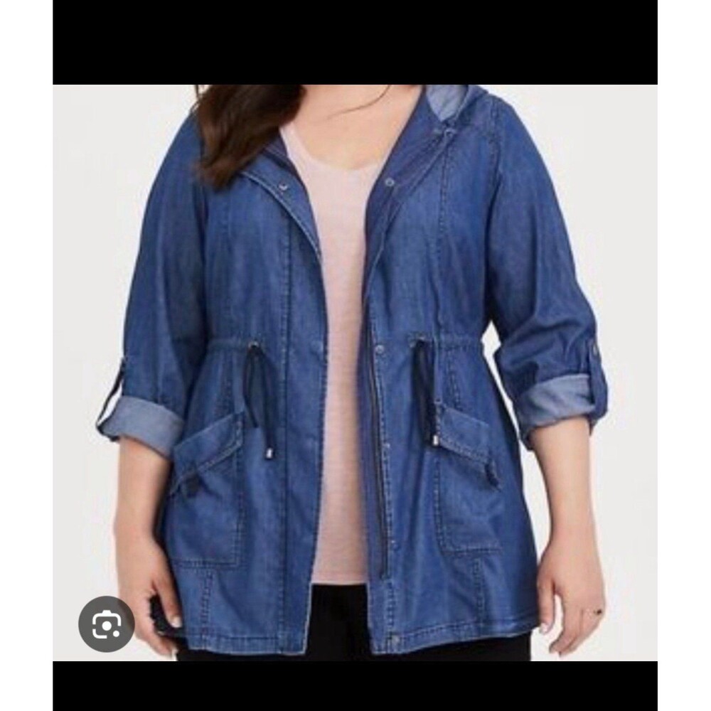 Torrid size 2 blue denim jean hooded light weight jacket